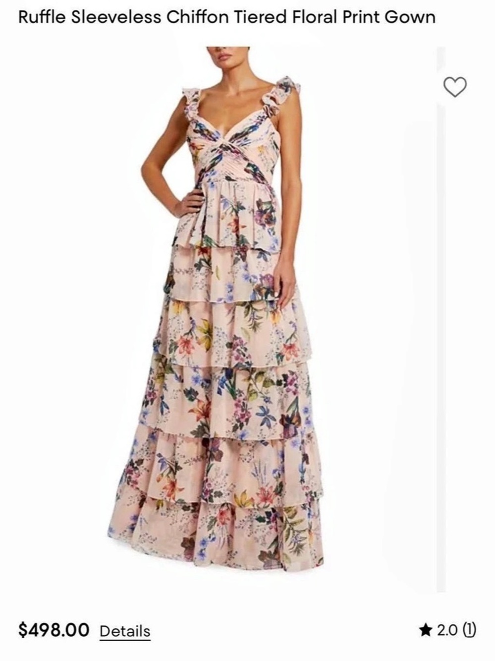 Mac Duggal Ruffle Sleeveless Chiffon Tiered Floral Print Gown Floral Print Maxi